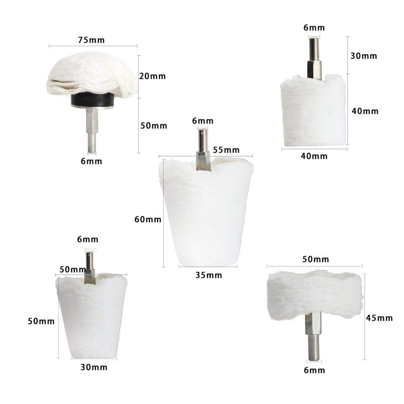 Medoon Polishing Pad Buffing Wheel Kit White Flannelette 5 Pack, Polisher Tools Fit for Metal Aluminum Stainless Steel Chrome Wood Plastic Ceramic Glass Woods Fabric Cotton Machine Jewelry etc - Image 3